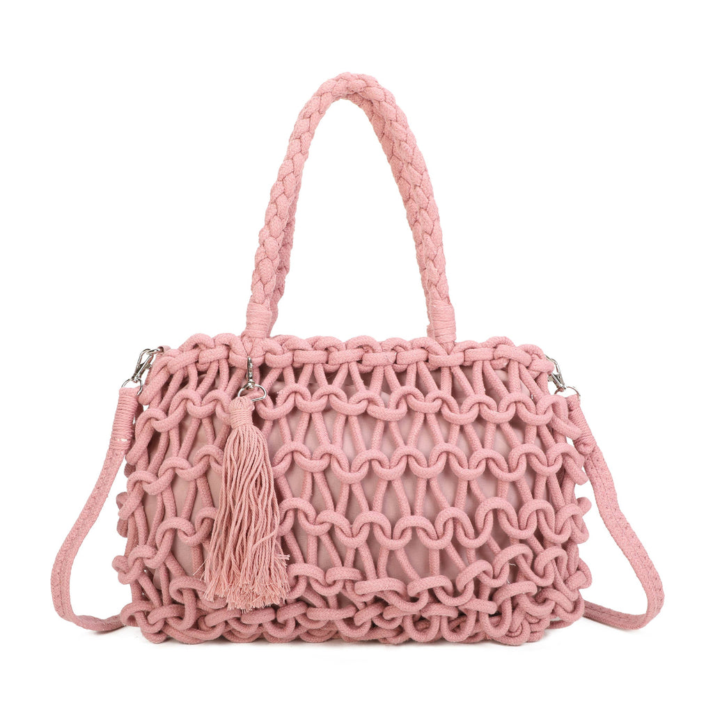 Boho Macramé Tote Bag with Tassel Charm