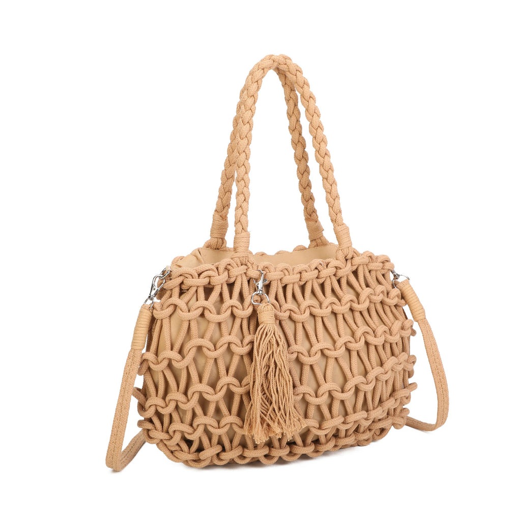 Boho Macramé Tote Bag with Tassel Charm