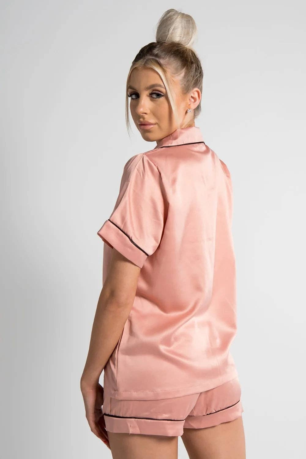 Satin Short Pyjama Set with Rose Piping · Crystal (XS–XXXL)