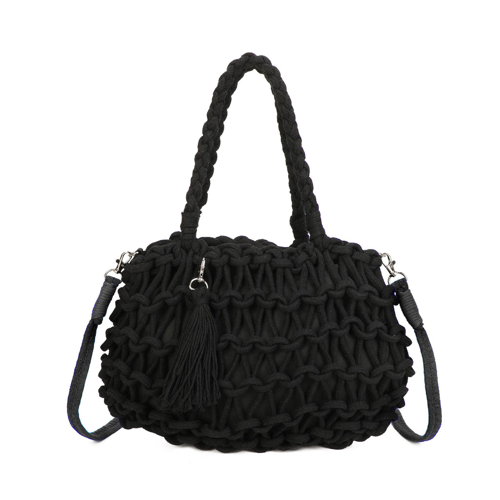 Boho Macramé Tote Bag with Tassel Charm