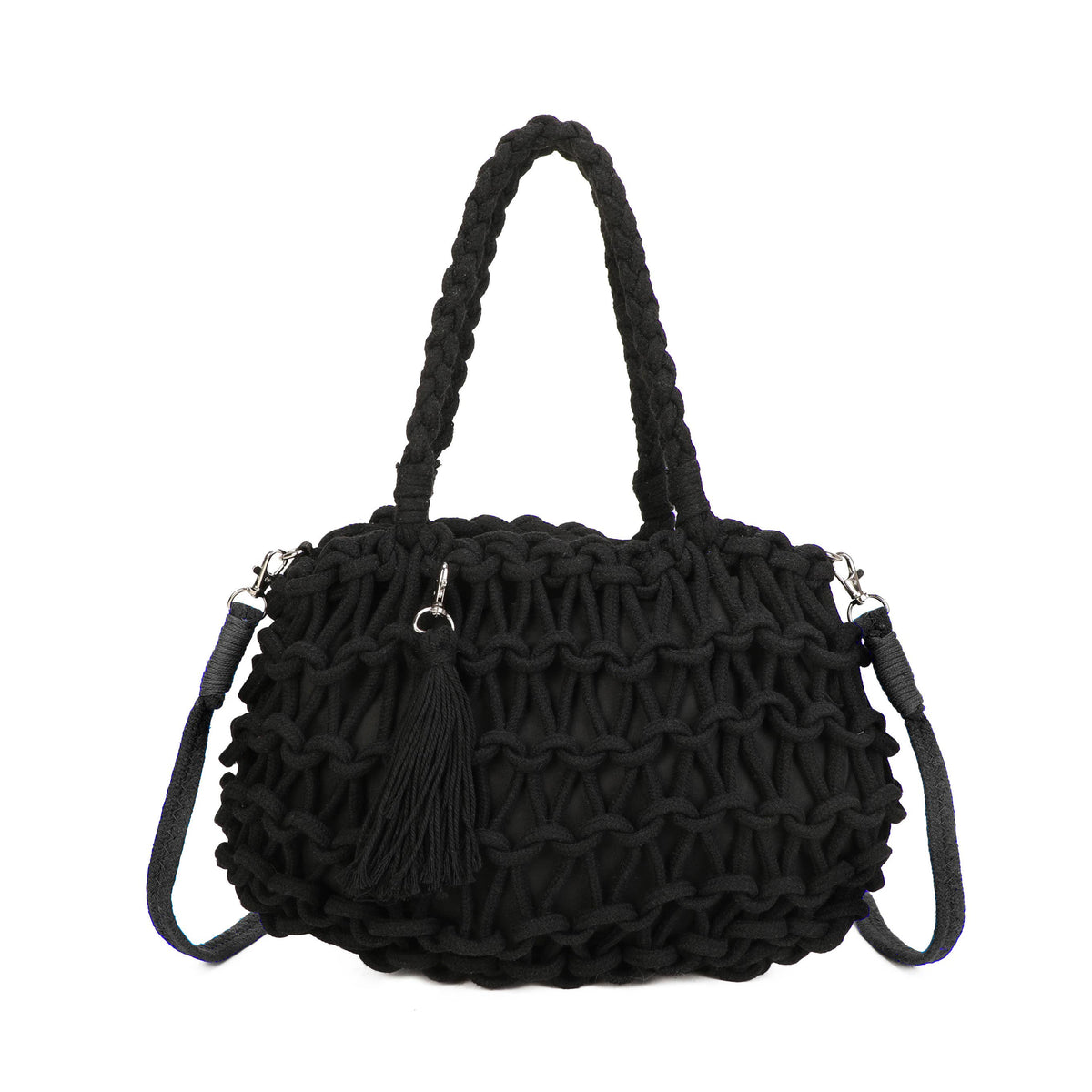 Boho Macramé Tote Bag with Tassel Charm