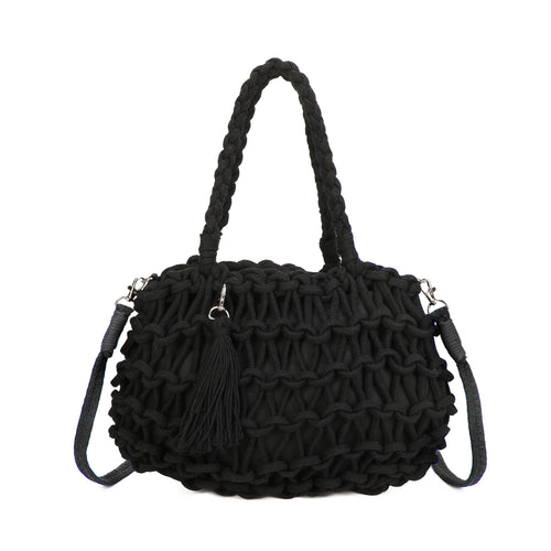 Boho Macramé Tote Bag with Tassel Charm