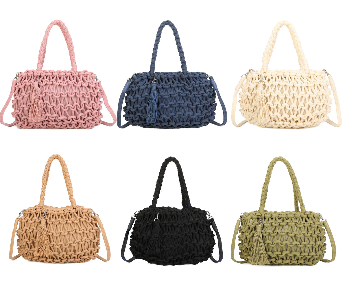 Boho Macramé Tote Bag with Tassel Charm