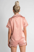 Satin Short Pyjama Set with Rose Piping · Crystal (XS–XXXL)