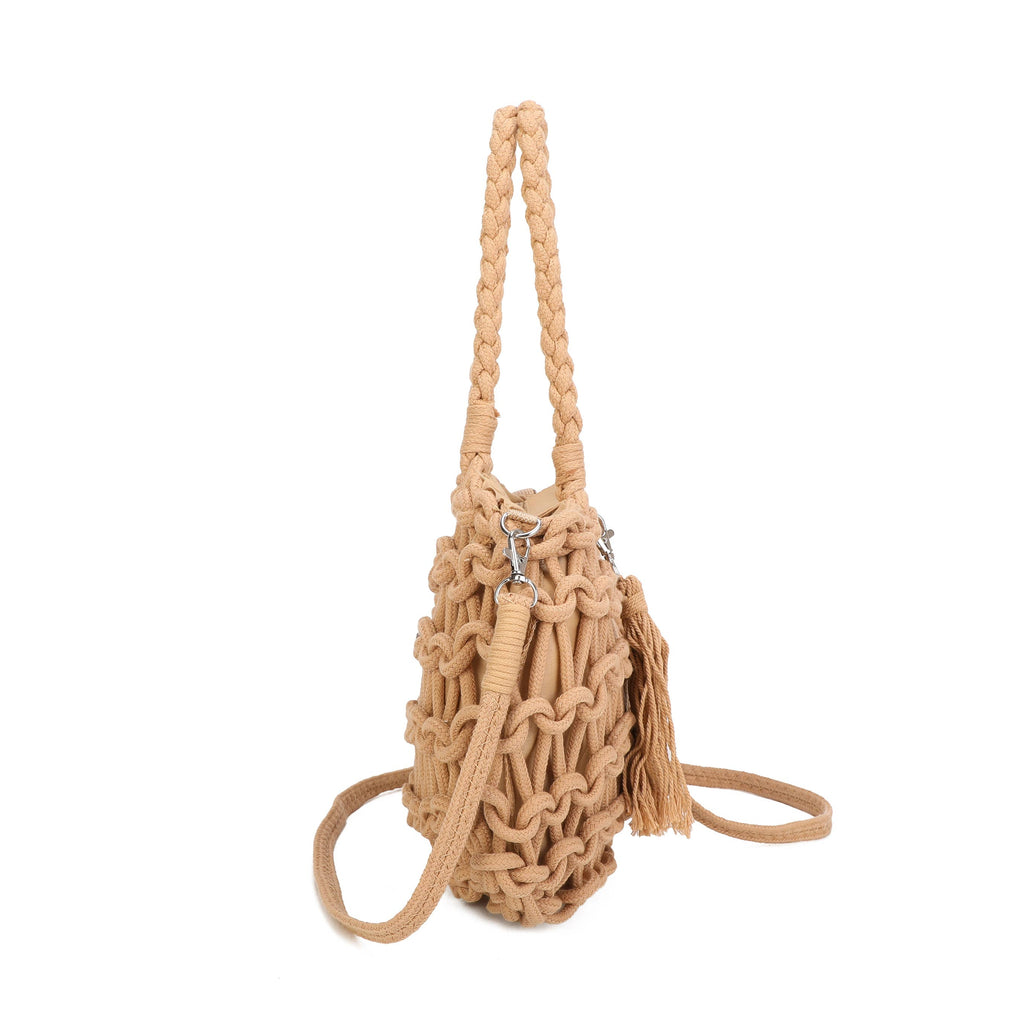 Boho Macramé Tote Bag with Tassel Charm