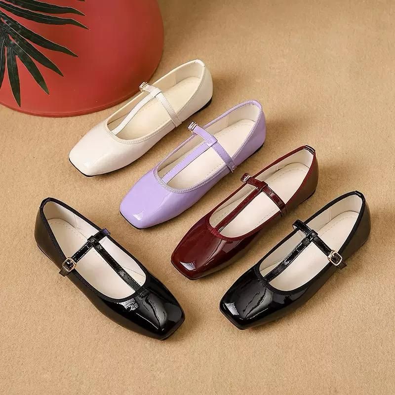 Leather Square-Toe Ballet Flats