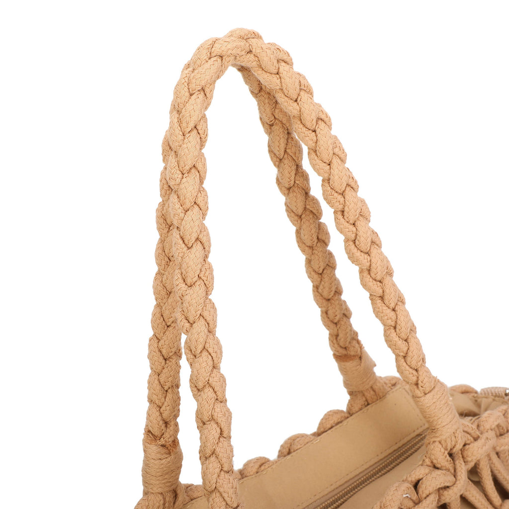 Boho Macramé Tote Bag with Tassel Charm