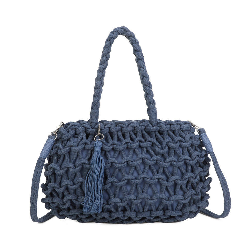 Boho Macramé Tote Bag with Tassel Charm