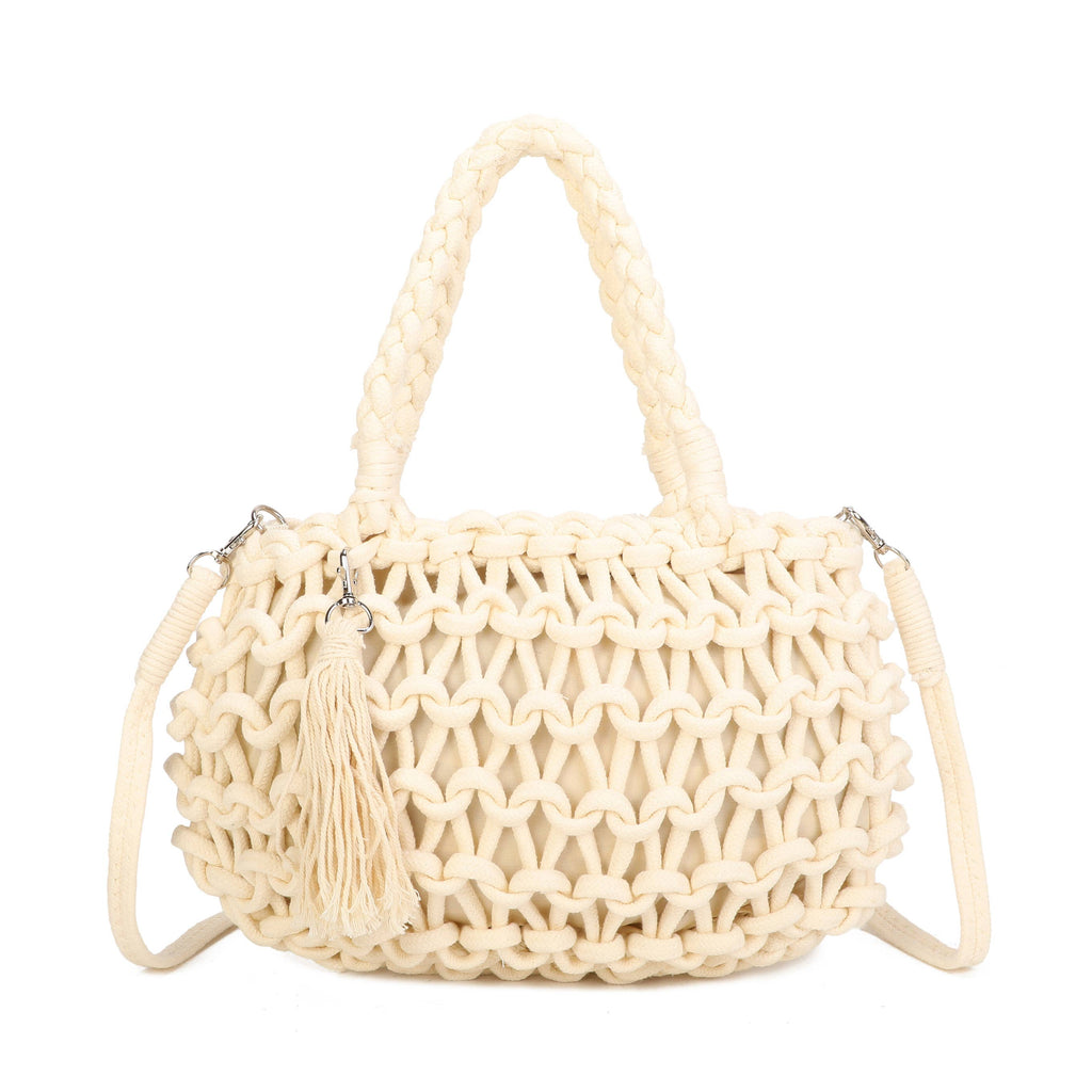Boho Macramé Tote Bag with Tassel Charm