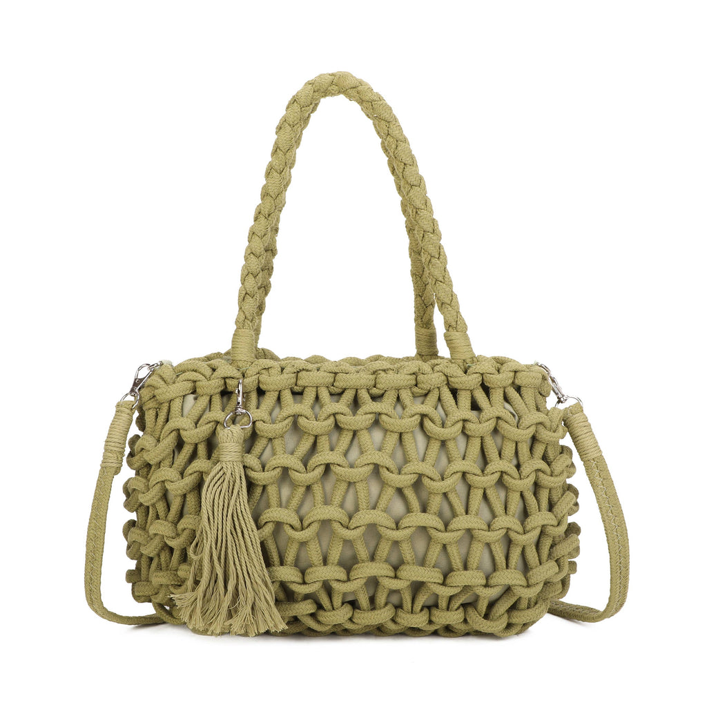 Boho Macramé Tote Bag with Tassel Charm