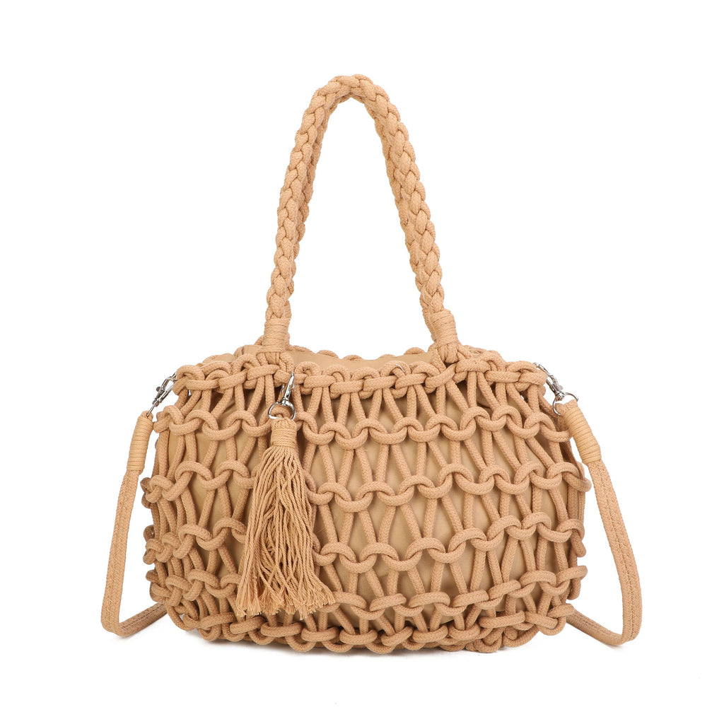 Boho Macramé Tote Bag with Tassel Charm